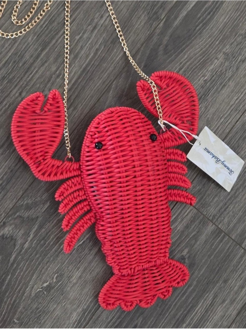 Tommy Bahama Red Lobster Woven Crossbody Bag with Gold Chain - Picture 2 of 3